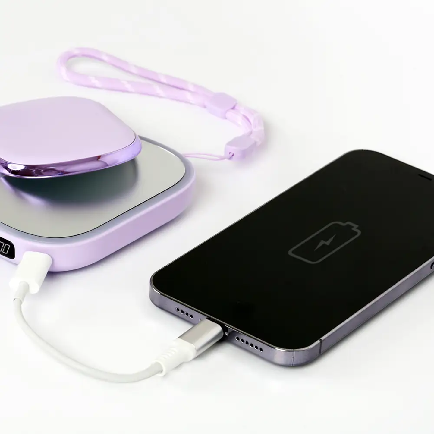 re-nu Smart Beauty 4-in-1 LED Compact Mirror with Power Bank and Hand Warmer (Purple)